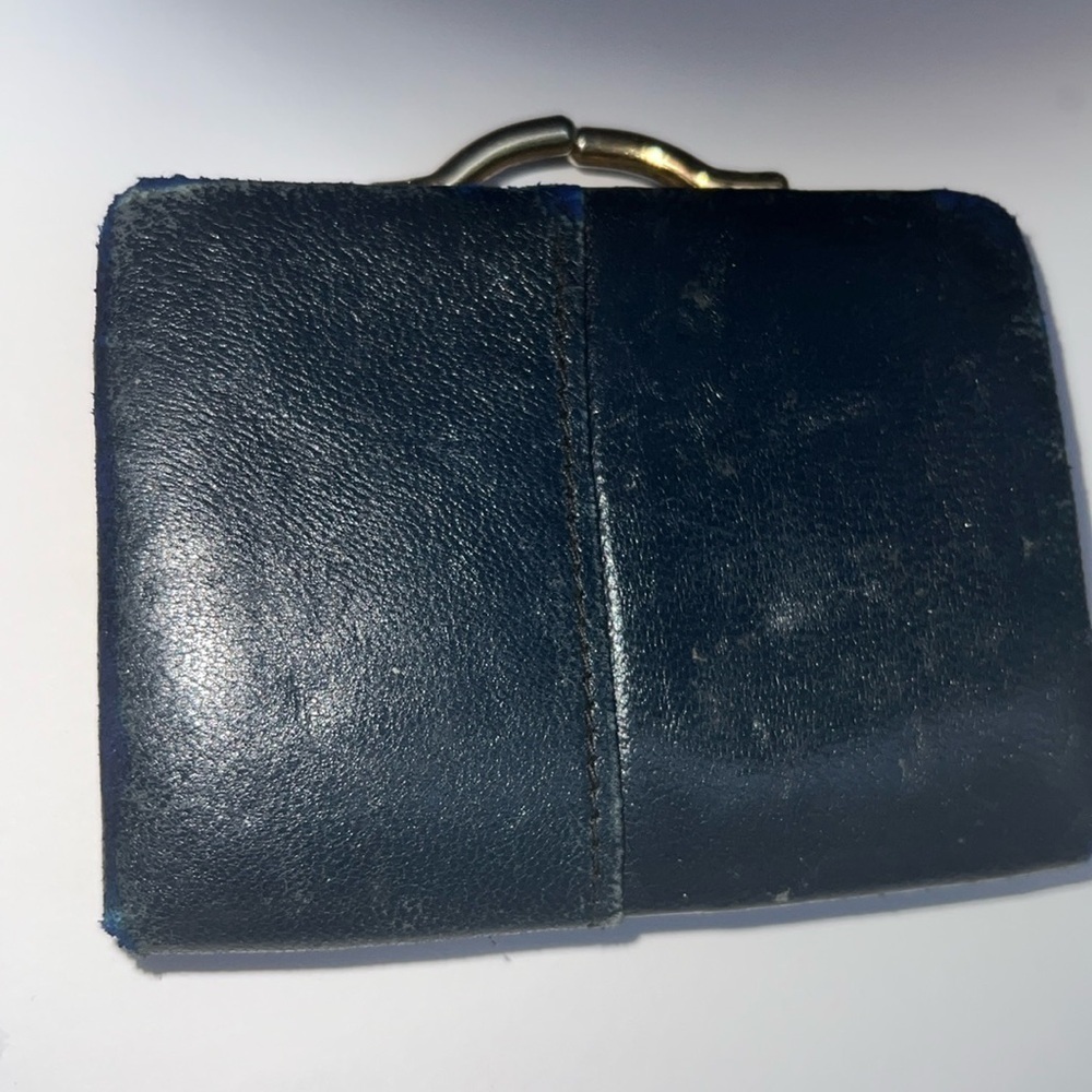 Vintage Dark Navy Leather Small Kisslock Wallet